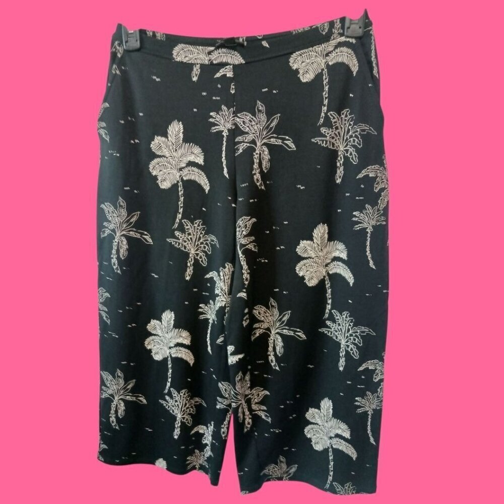J. Jill Womens Petite Palm Print Pull-On Cropped Pants blk/wht PSmall